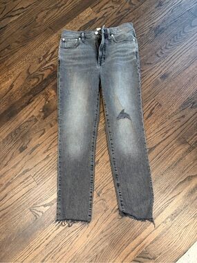 Madewell Grey Distressed Straight-Leg Jeans